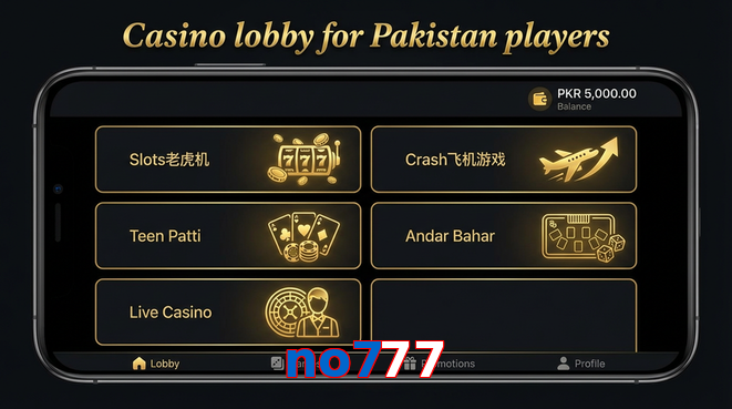 Lobby view of No777 for Pakistan users
